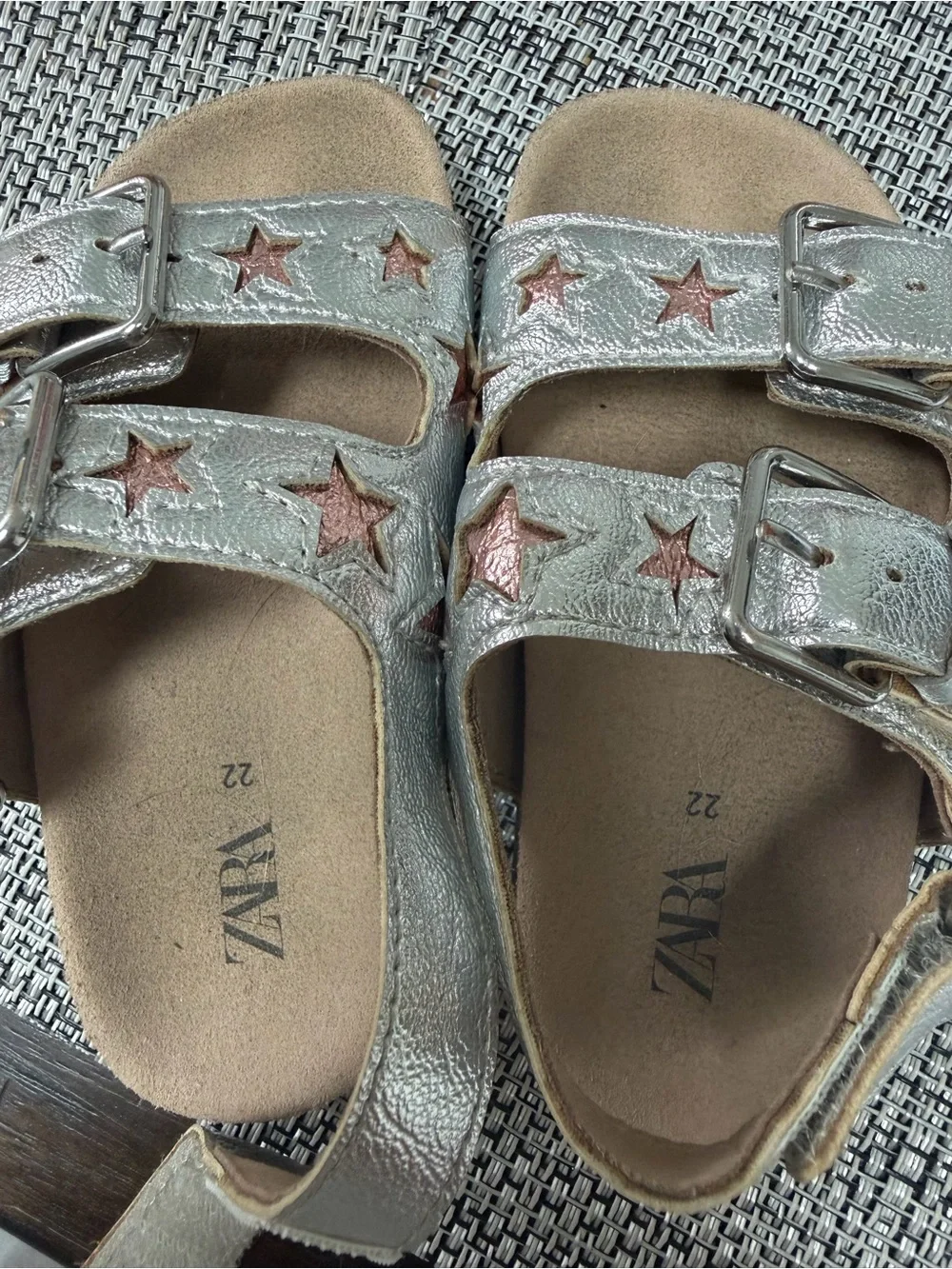 Zara Silver Sandals with Rose-Gold Star Accents